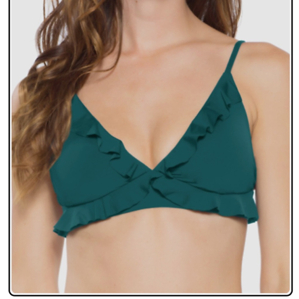 Becca Socialite Ruffle 2 Piece Bikini, Blue Teal, Size Medium